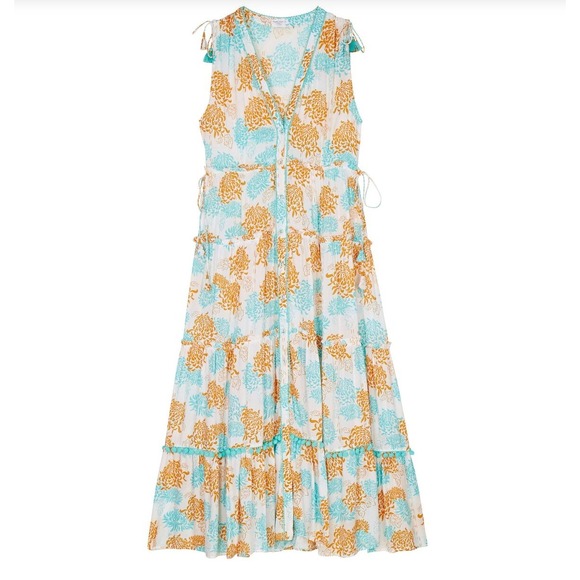 Dresses & Skirts - Poupette St Barth Floral PomPom Button Down Sleeveless Maxi Dress Size Small